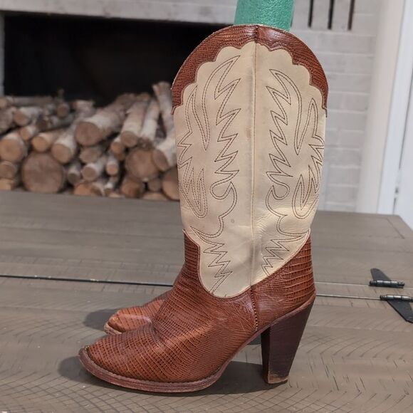 ZODIAC VINTAGE 70's 80's Cowboy Boot With Wooden Heel Sz 6 - Picture 2 of 15